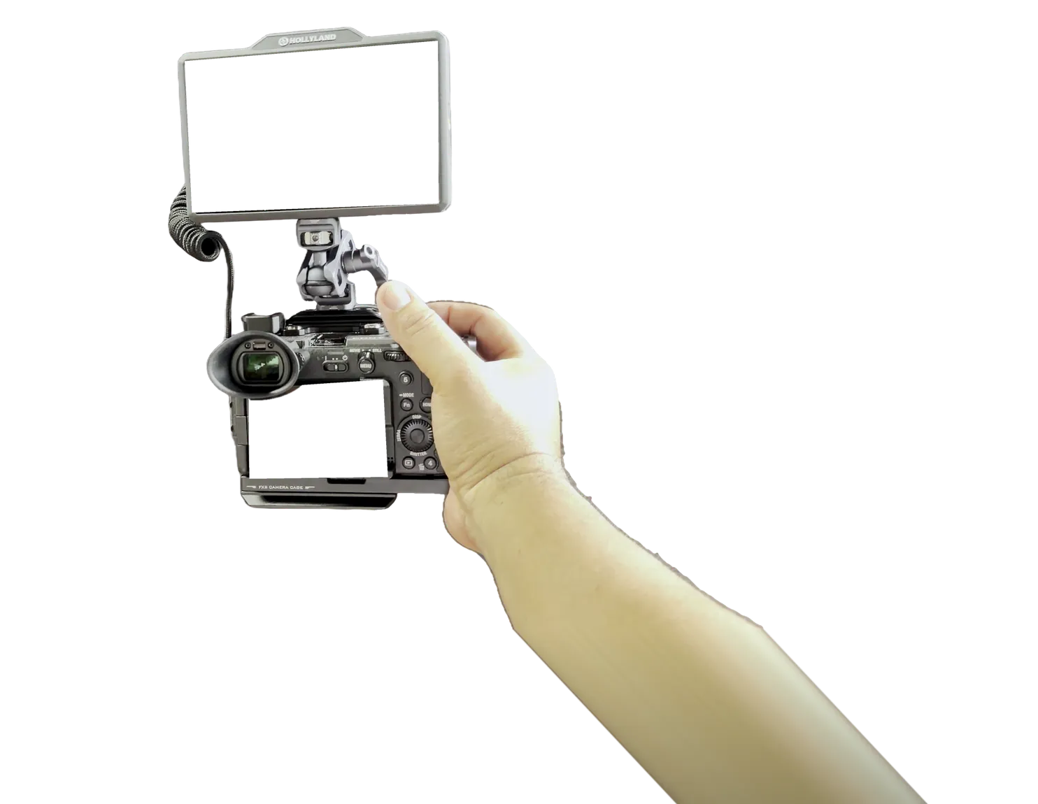 The owner's camera rig, held for filming